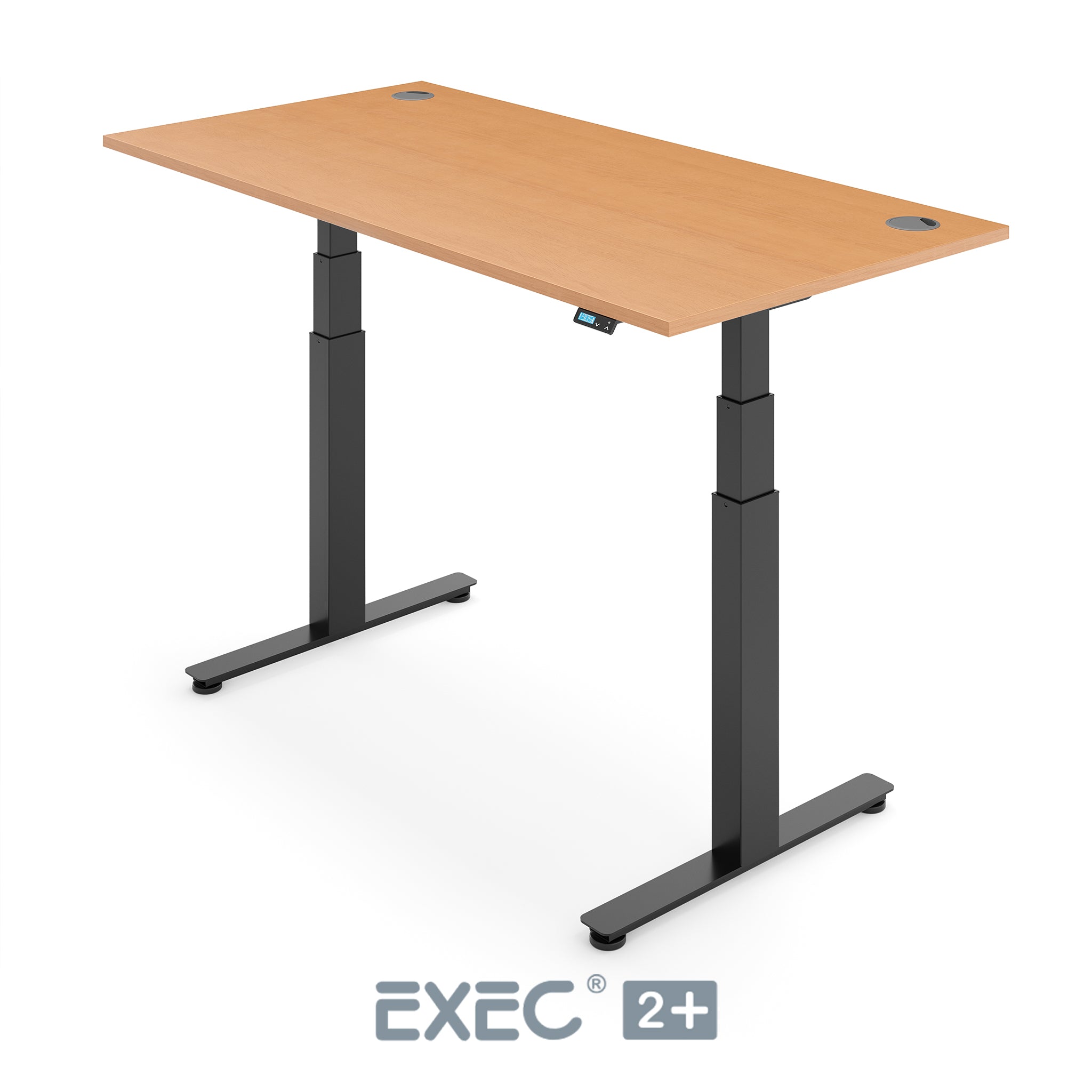 beech height adjustable desk with black frame
