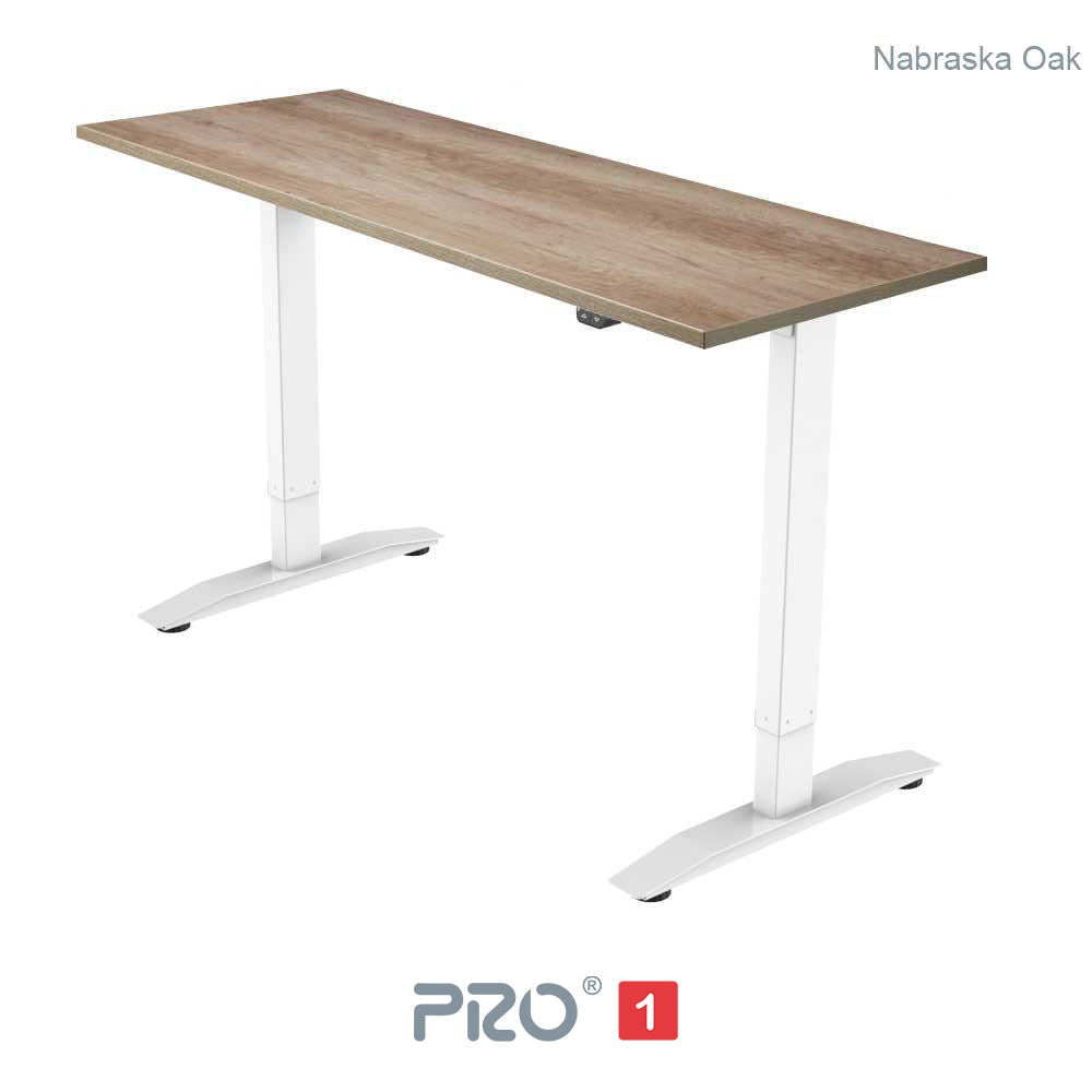 nabraska oak height adjustable desk with white frame