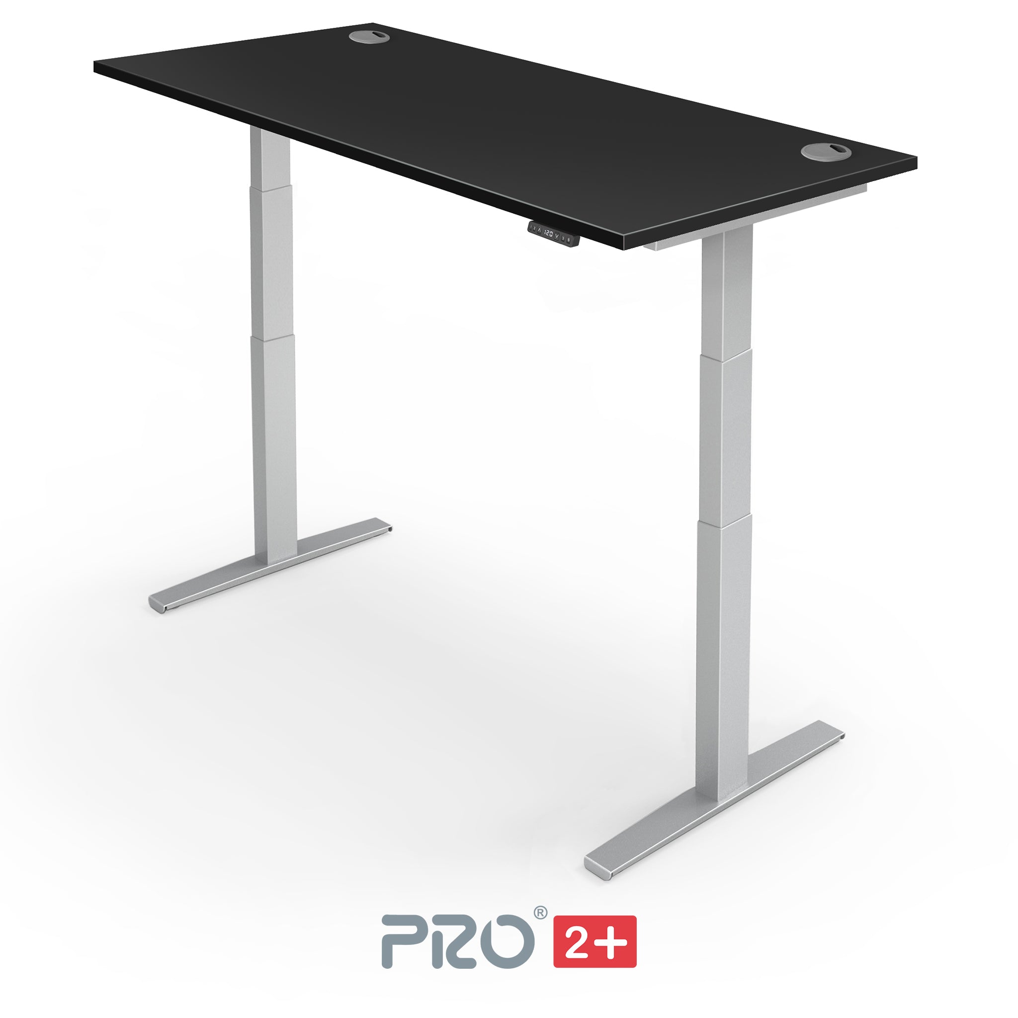 black height adjustable desk with silver frame