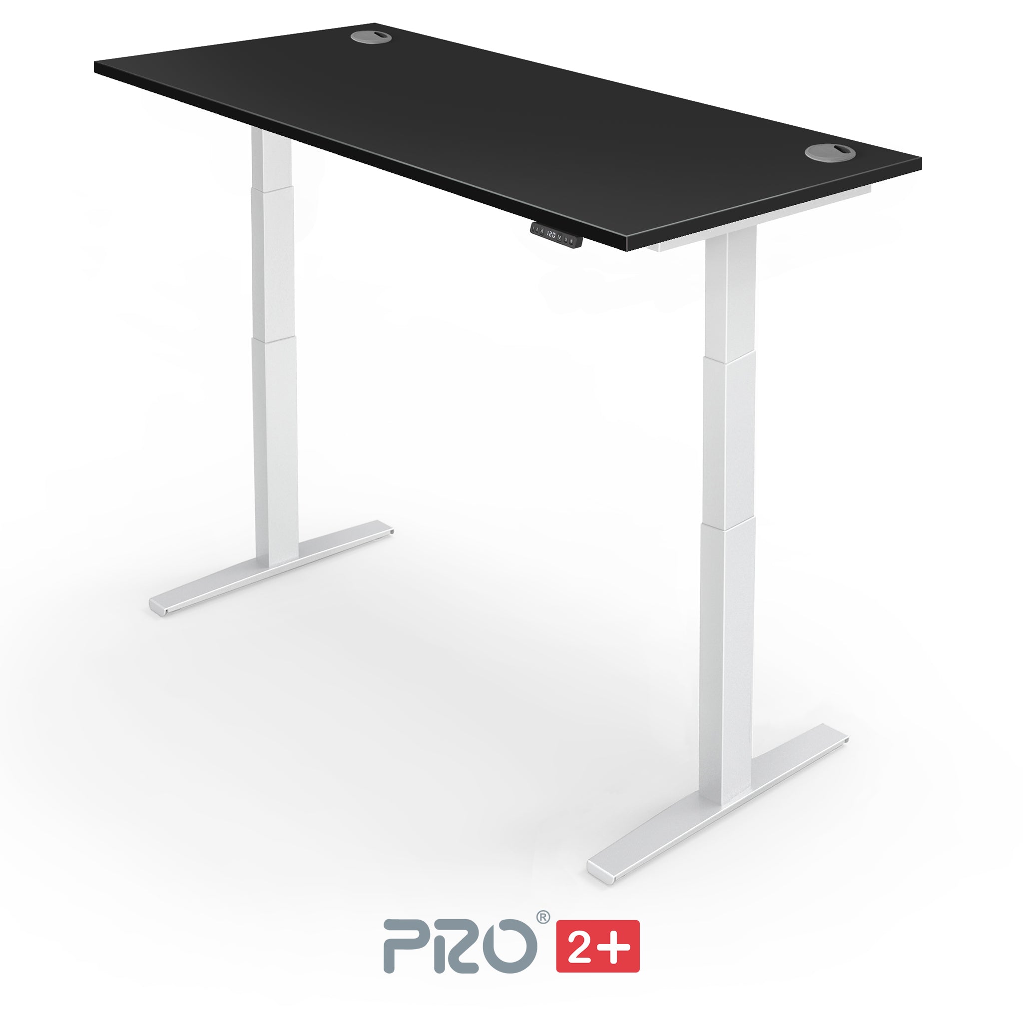 black height adjustable desk with white frame