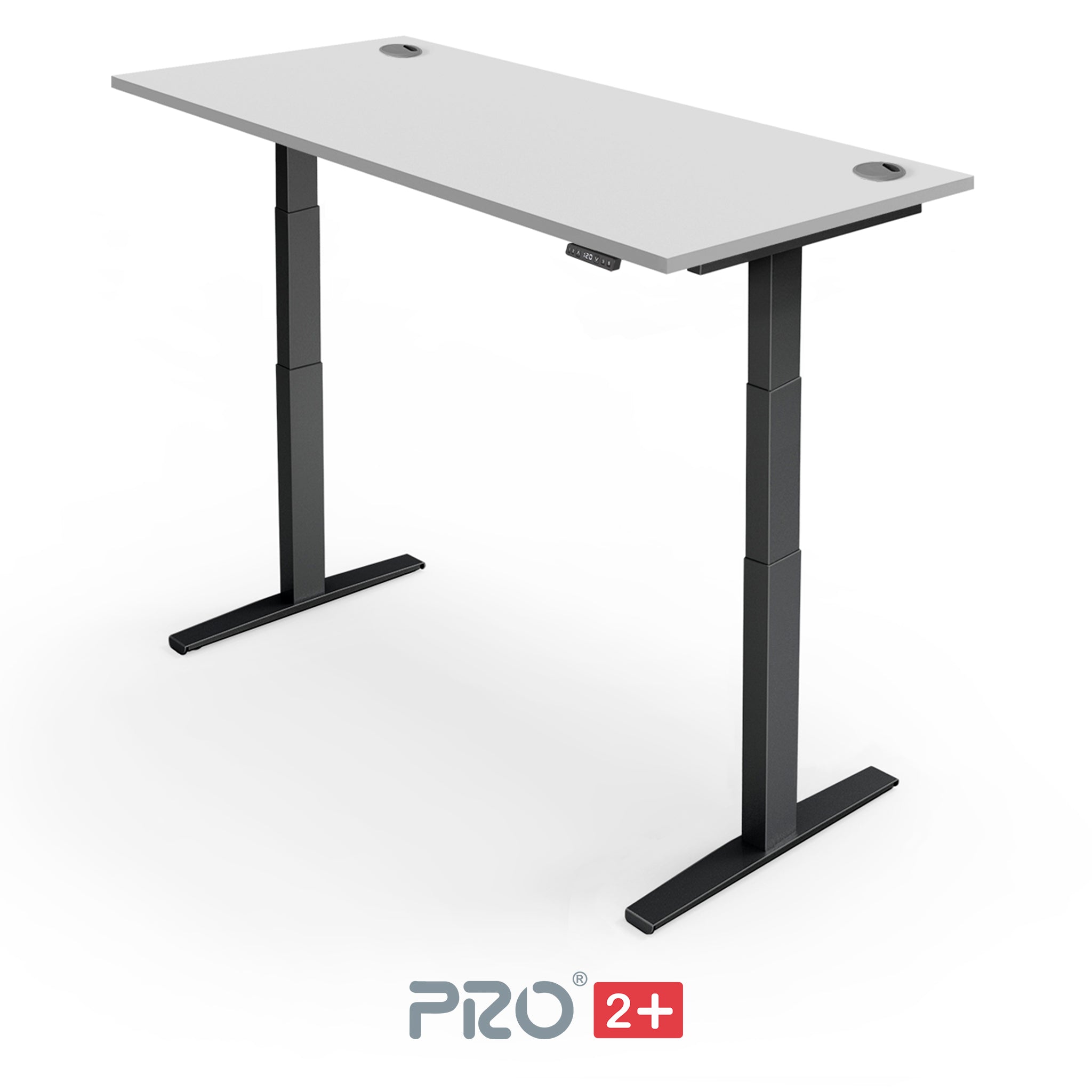 white height adjustable desk with black frame
