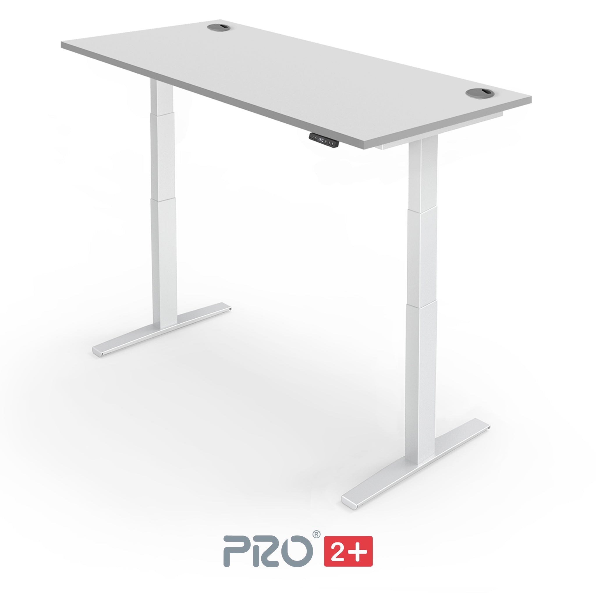 white height adjustable desk with white frame