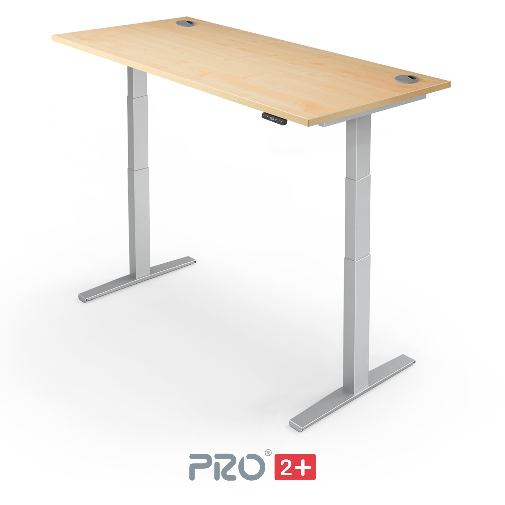 maple height adjustable desk with silver frame