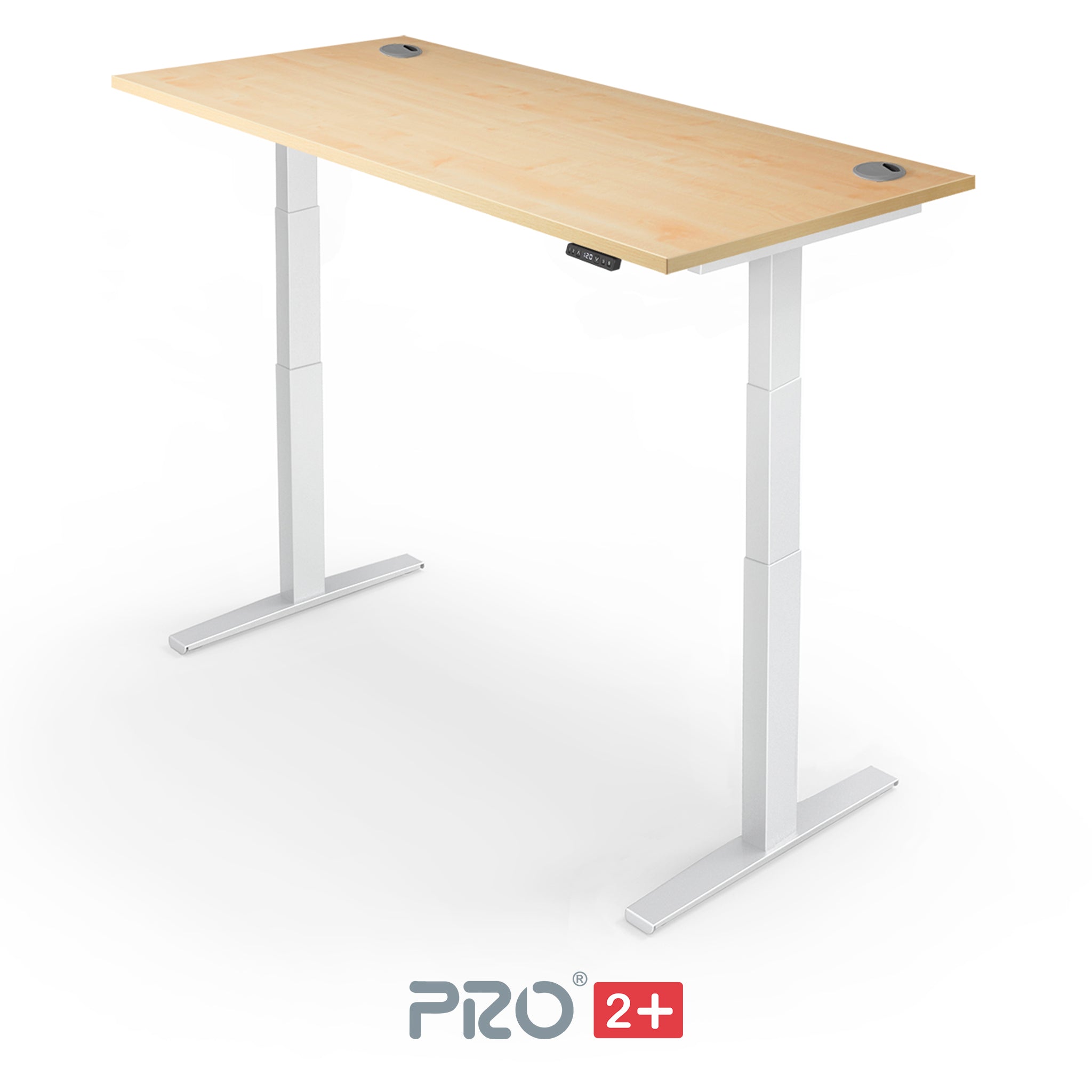 maple height adjustable desk with white frame